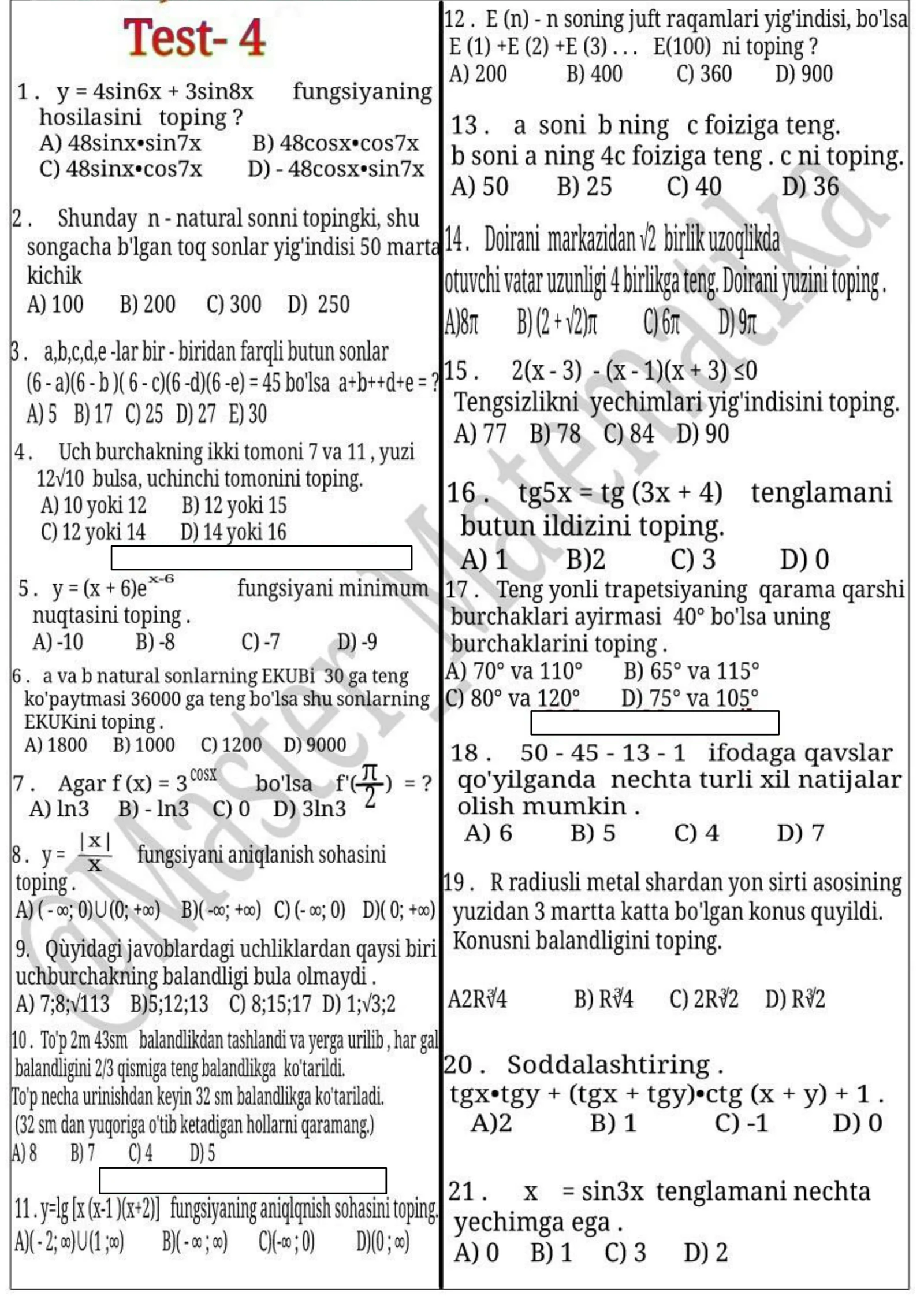matematika test