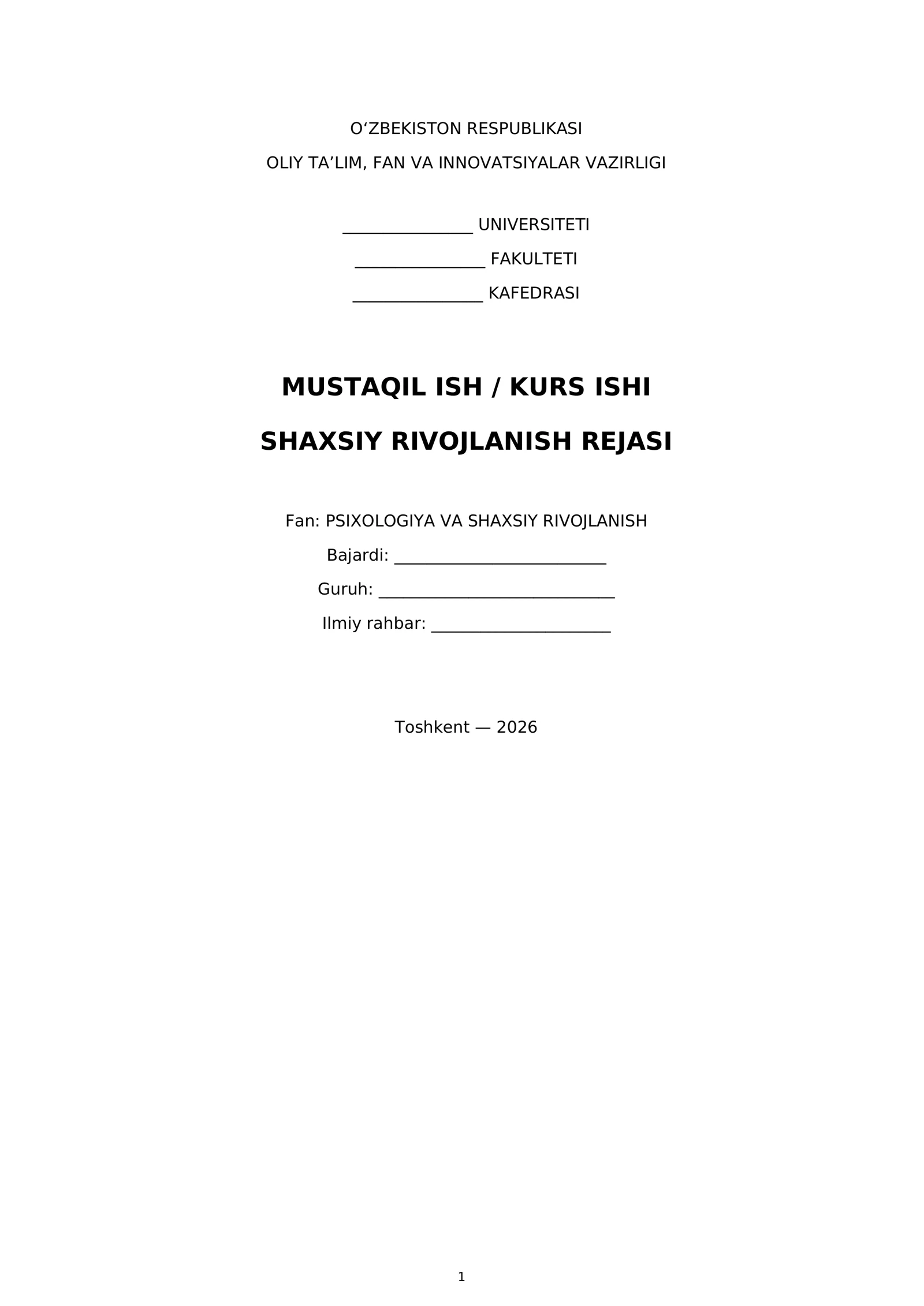 SHAXSIY RIVOJLANISH REJASI