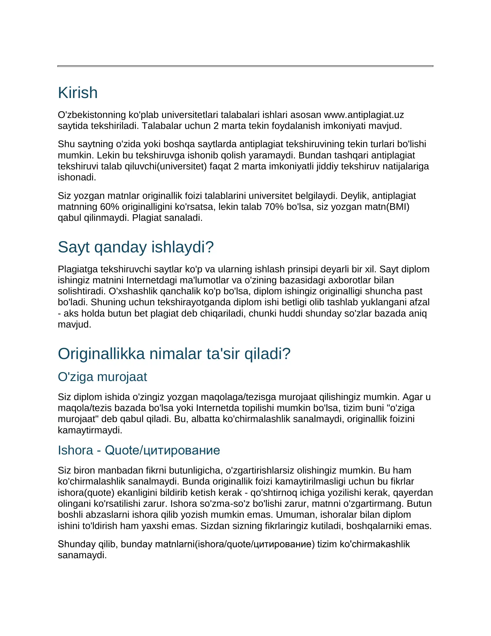 Antiplagiatning ishlash prinsipi va originallikni oshirish usullari