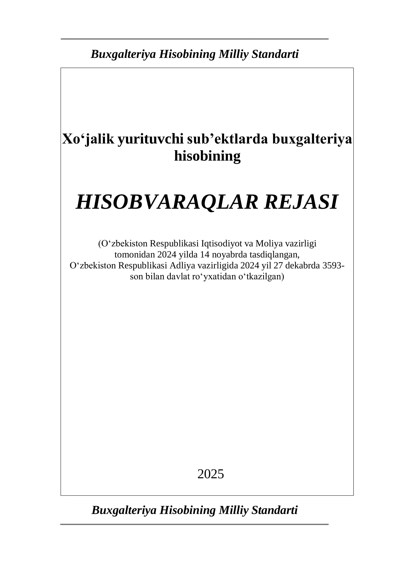 Buxgalteriya hisobining schotlar rejasi — 2025