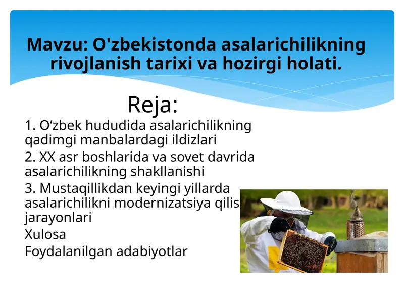 O'zbekistonda asalarichilikning rivojlanish tarixi va hozirgi holati