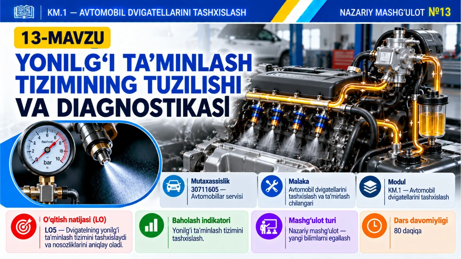 KM1_13-mavzu. Yonilg‘i ta’minlash tizimining tuzilishi va diagnostikasi