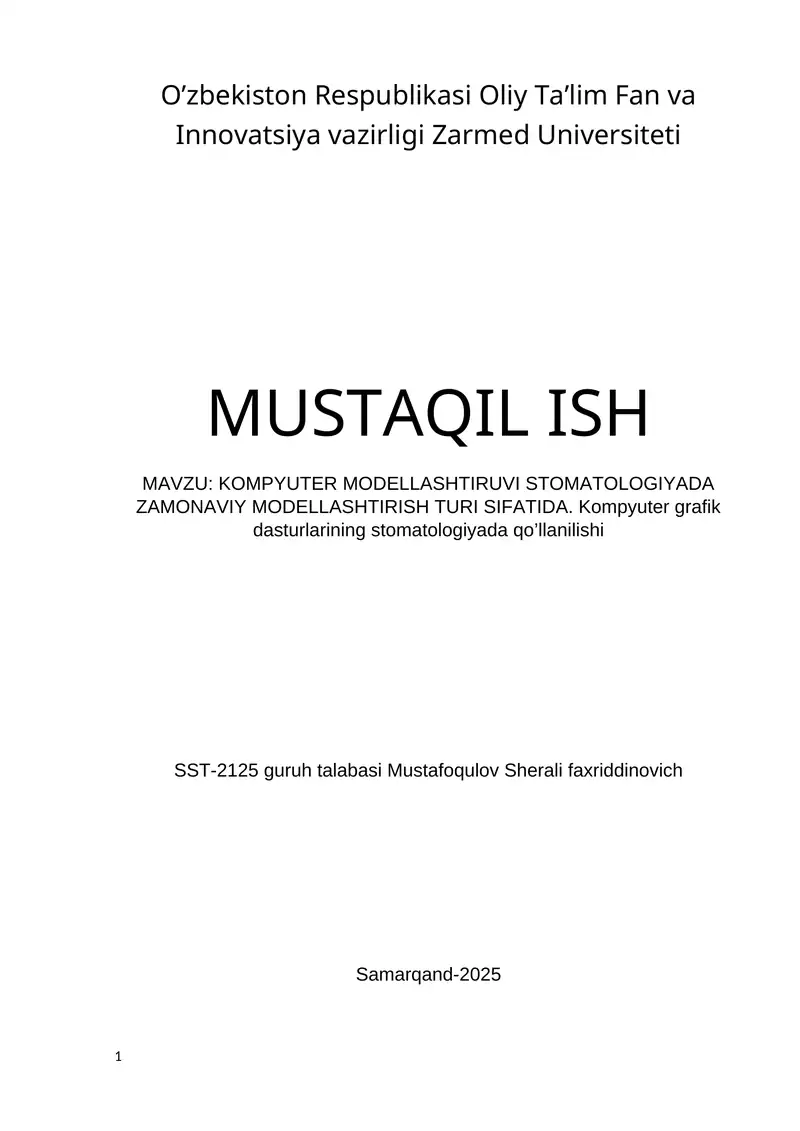 Kompyuter modellshtiruvi,Stomatologiyada zamonaviy modellashtirish va grafik dasturlarning qullanilishi