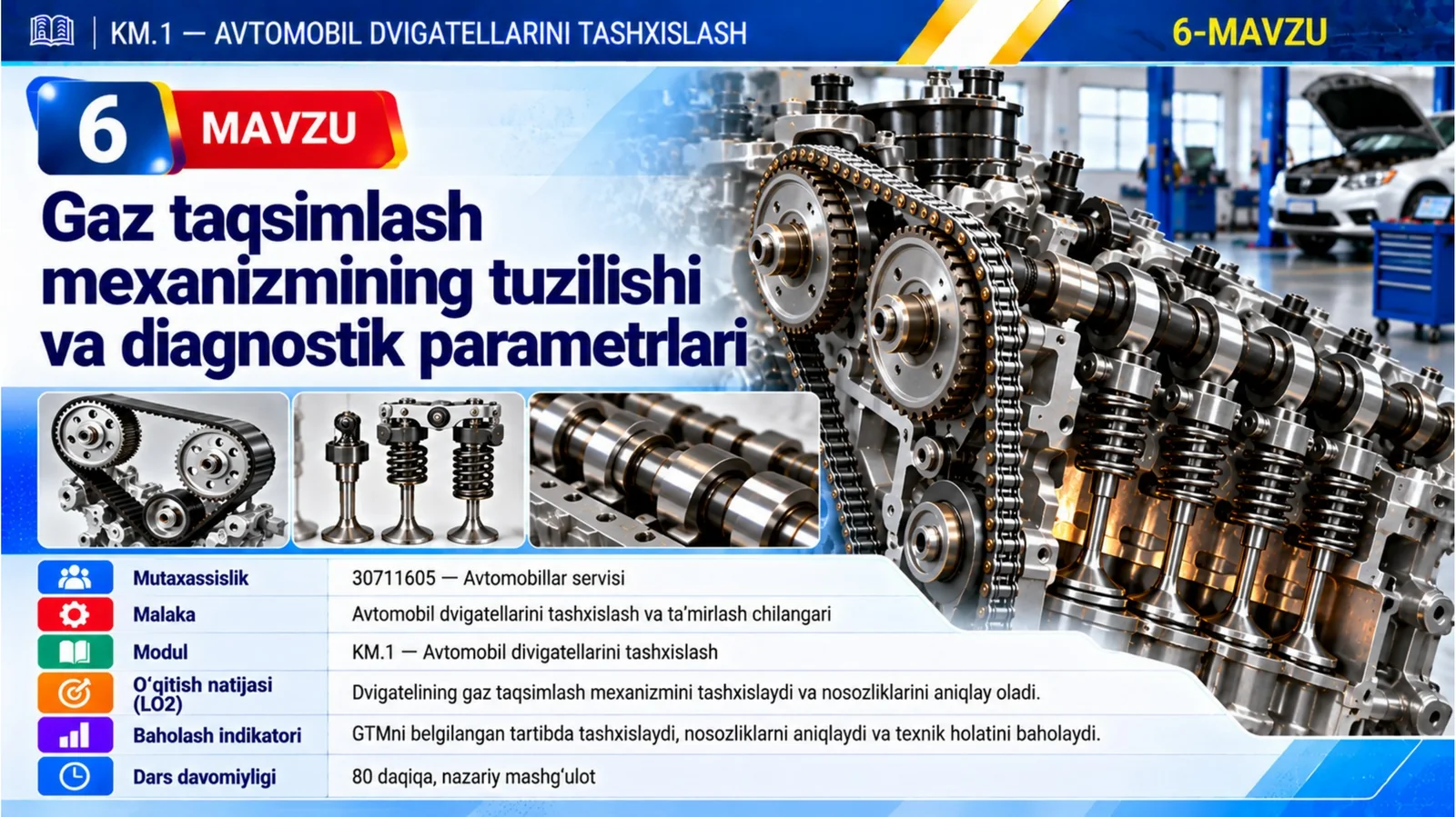 6-mavzu. Gaz taqsimlash mexanizmining tuzilishi va diagnostik parametrlari