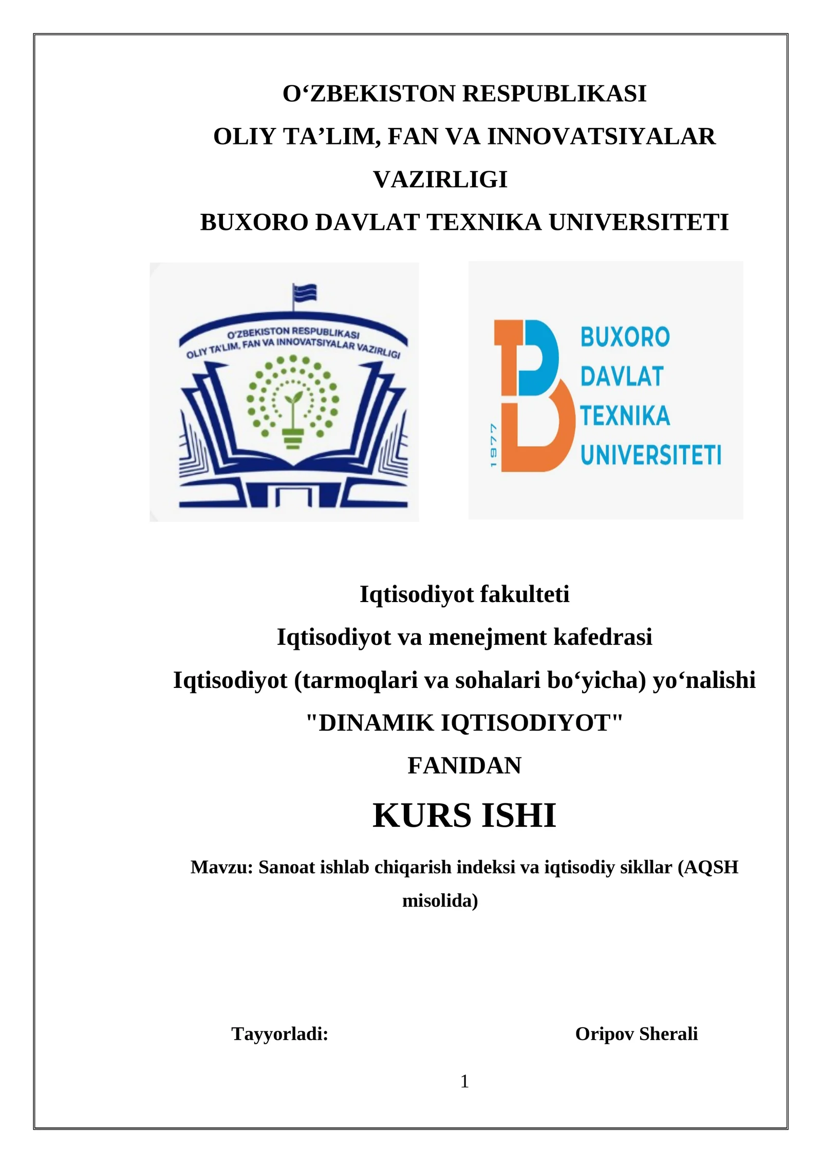 Sanoat ishlab chiqarish indeksi va iqtisodiy sikllar (AQSH misolida)