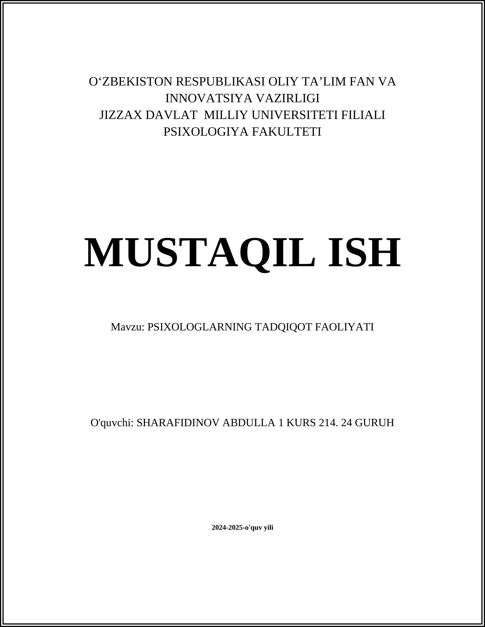 PSIXOLOGLARNING TADQIQOT FAOLIYATI