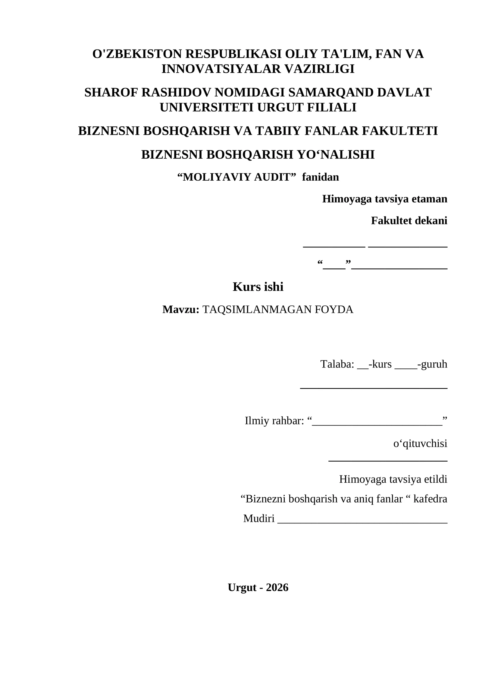 kurs ishi yuzi yangi tartibdagi