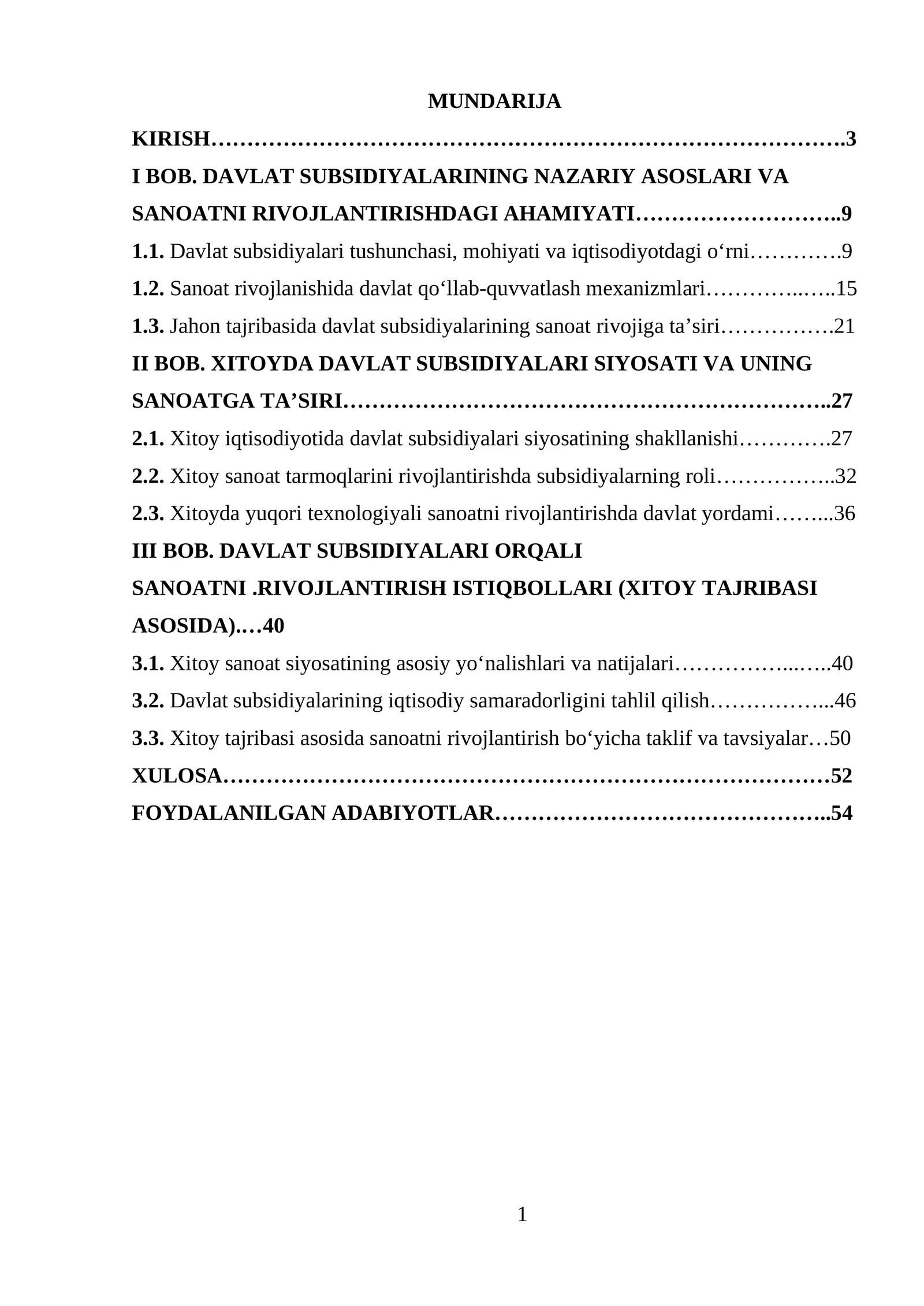 Davlat subsidiyalari va sanoat rivojlanishi (Xitoy misolida)