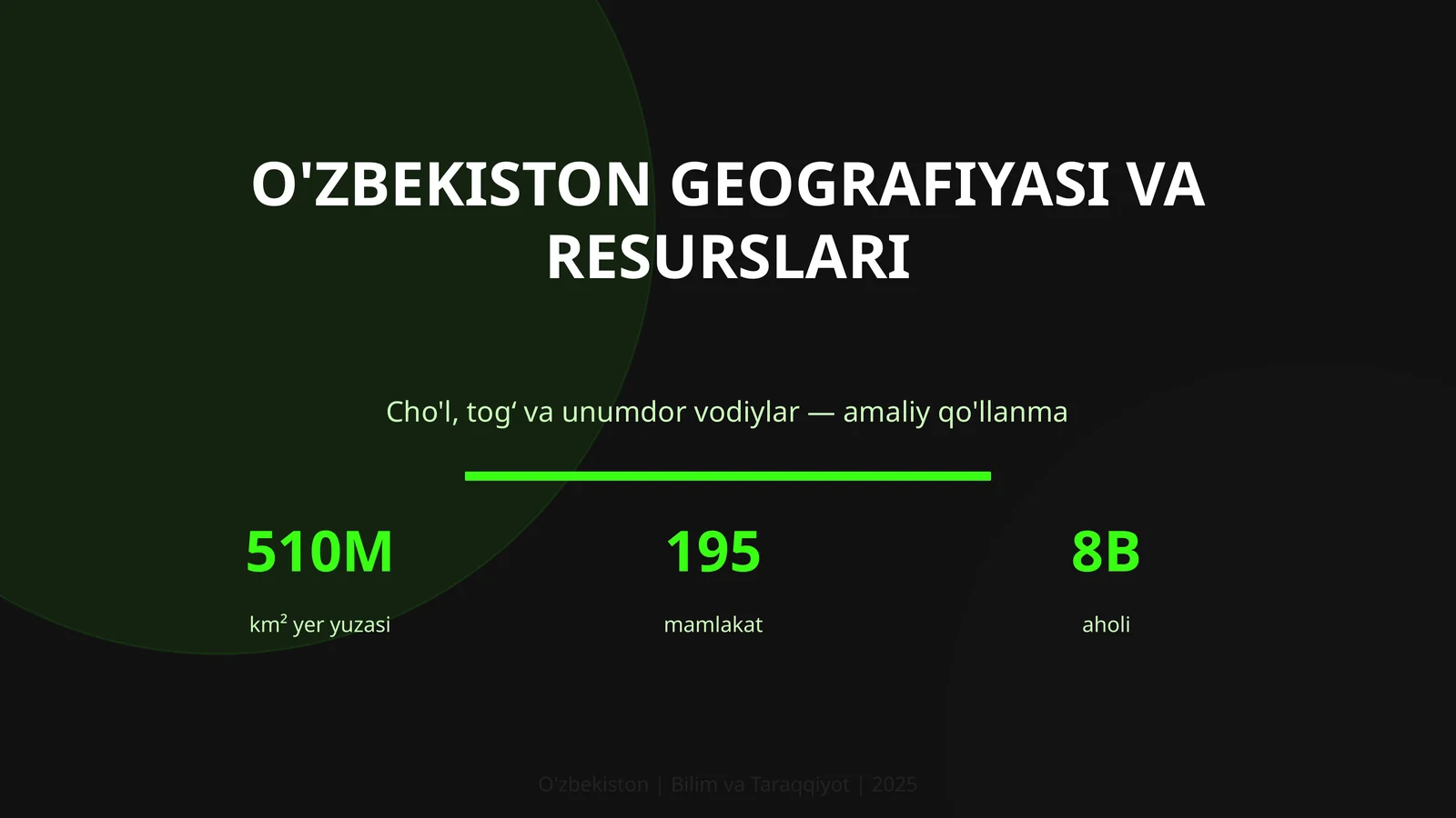 O'ZBEKISTON GEOGRAFIYASI VA RESURSLARI