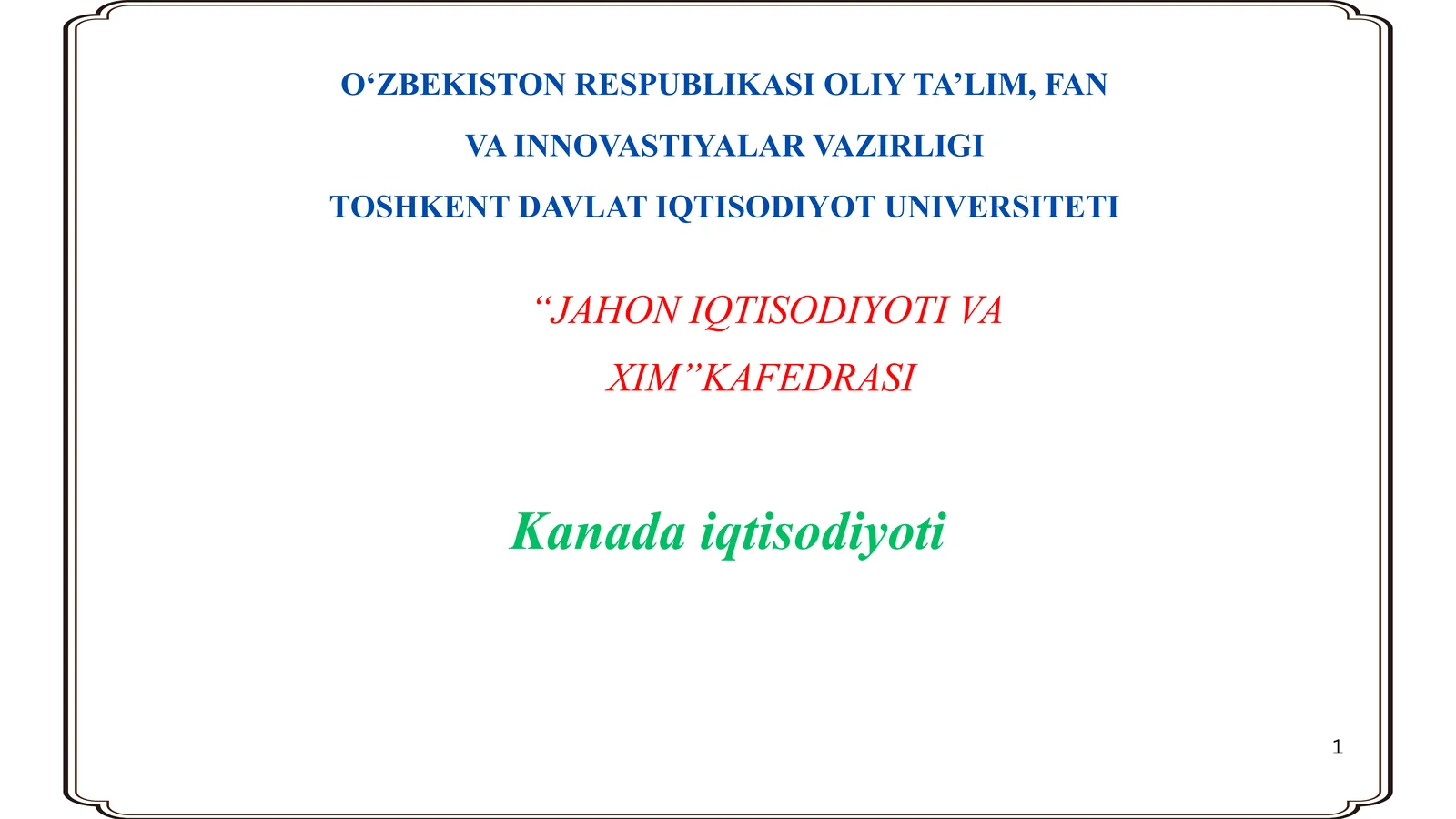 Kanada iqtisodiyoti va emperik tahlili (OLS model)