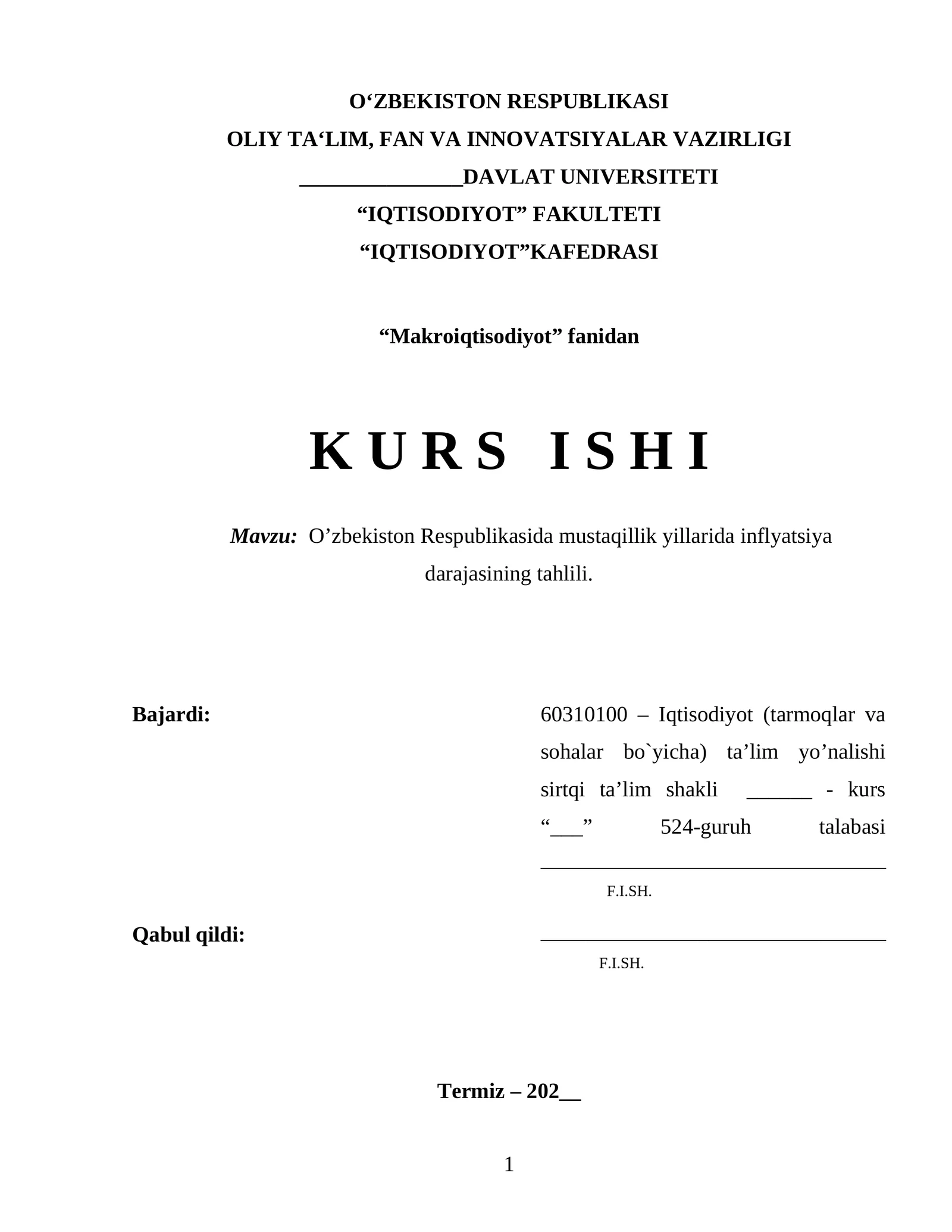 O’zbekiston Respublikasida mustaqillik yillarida inflyatsiya darajasining tahlili