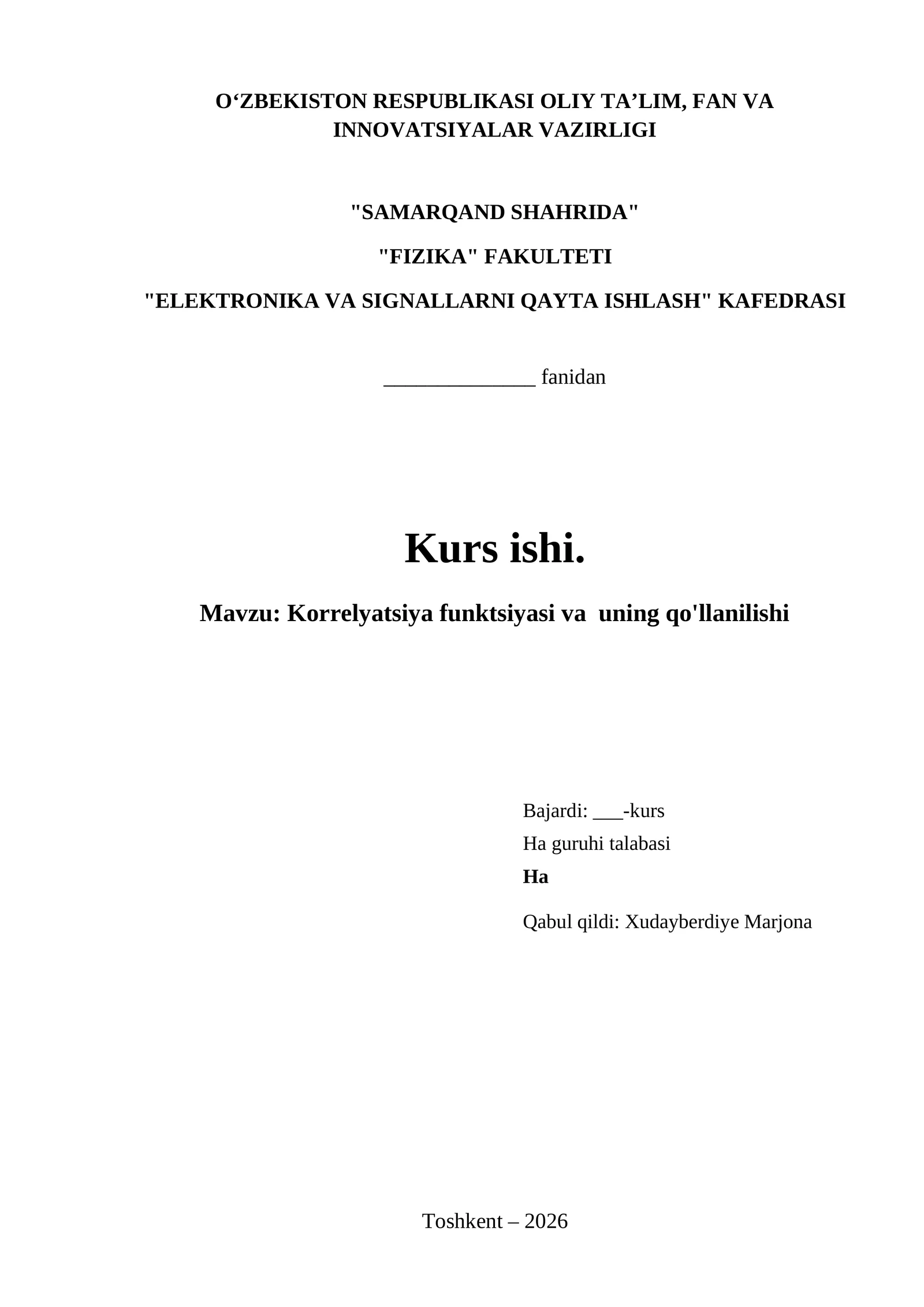 Korrelyatsiya funktsiyasi va  uning qo'llanilishi