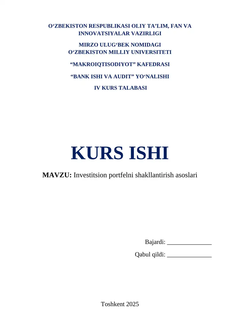 Investitsion portfelni shakllantirish asoslari