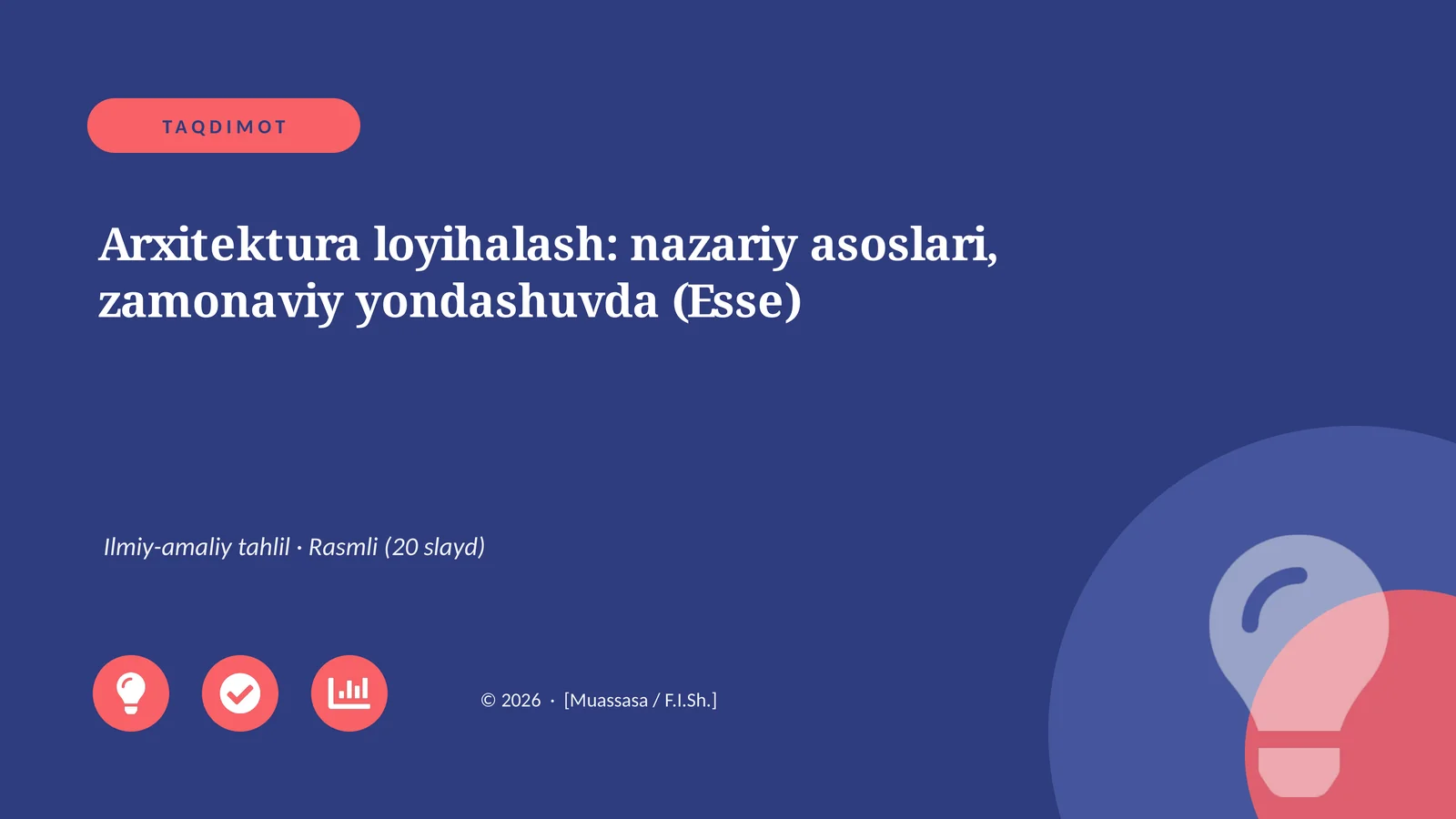 Arxitektura loyihalash: nazariy asoslari, zamonaviy yondashuvda (Esse)