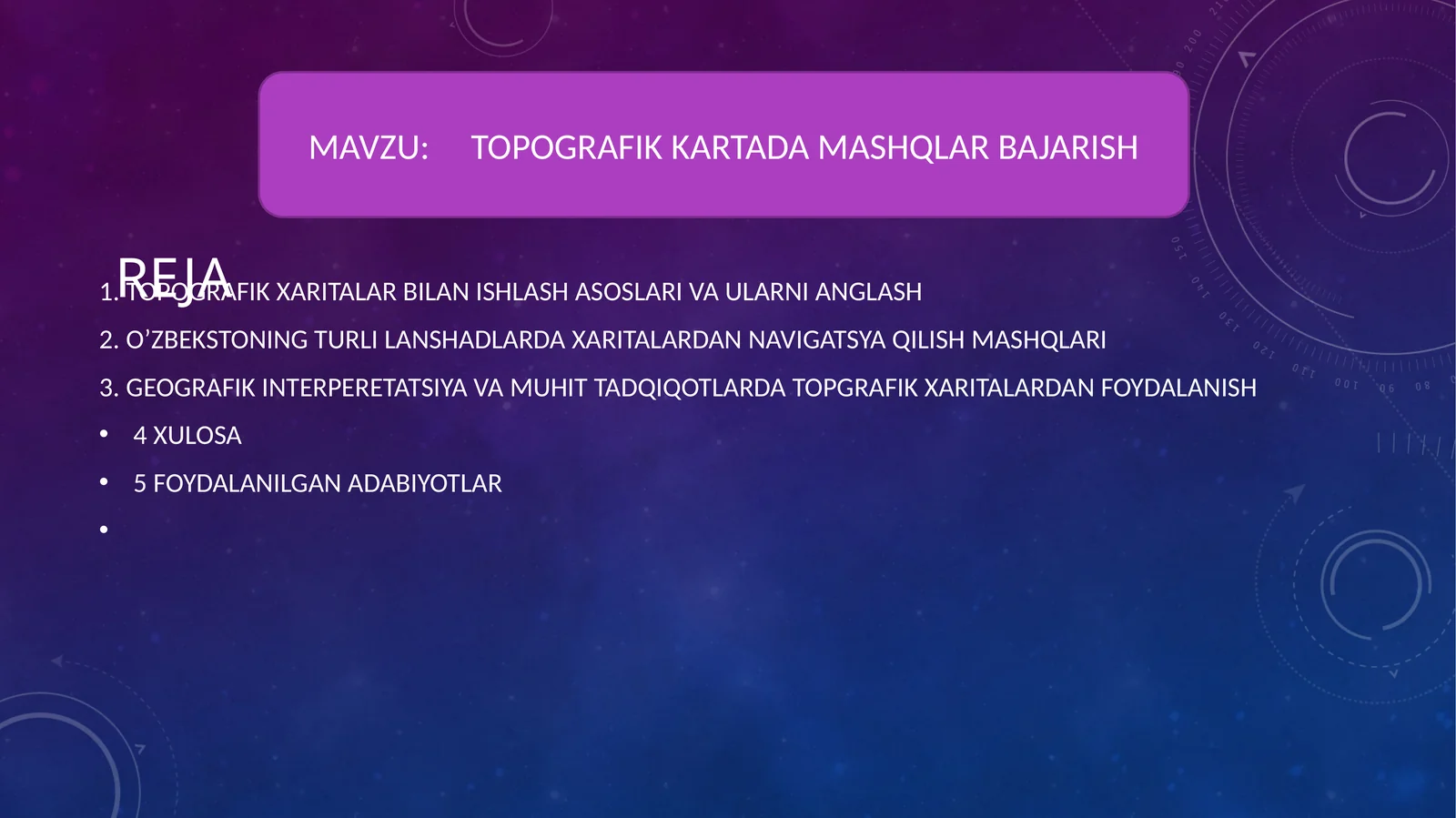 TOPOGRAFIK KARTADA MASHQLAR BAJARISH